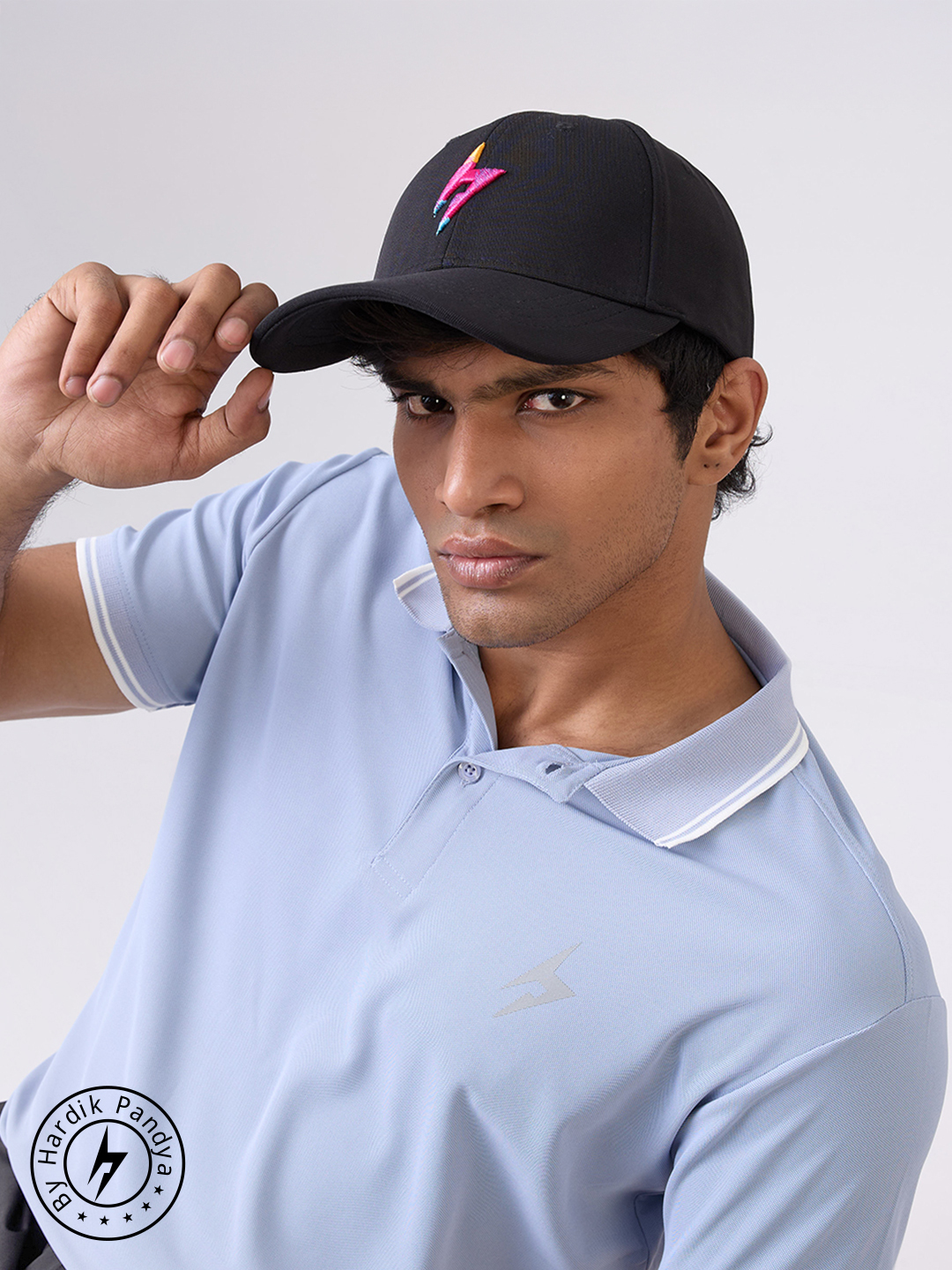 Hardik Pandya Stylish Neon Bolt Lightweight Adjustable Cap for Sports & Running (Black)