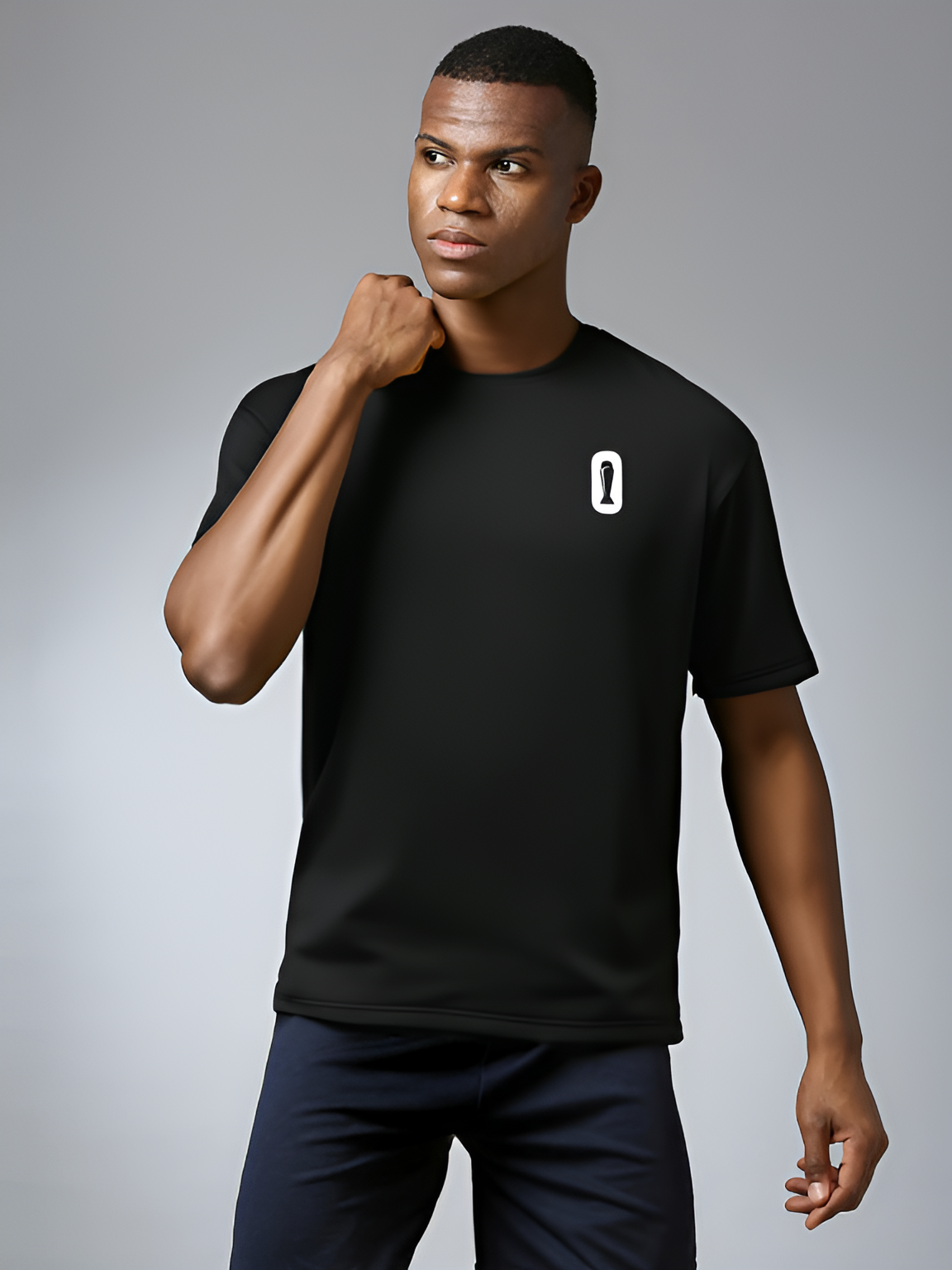 ICC Champion-2025 ICC Champions Trophy 2025 Men Black and White Graphic Printed Half Sleeves Round Neck Cotton Oversized