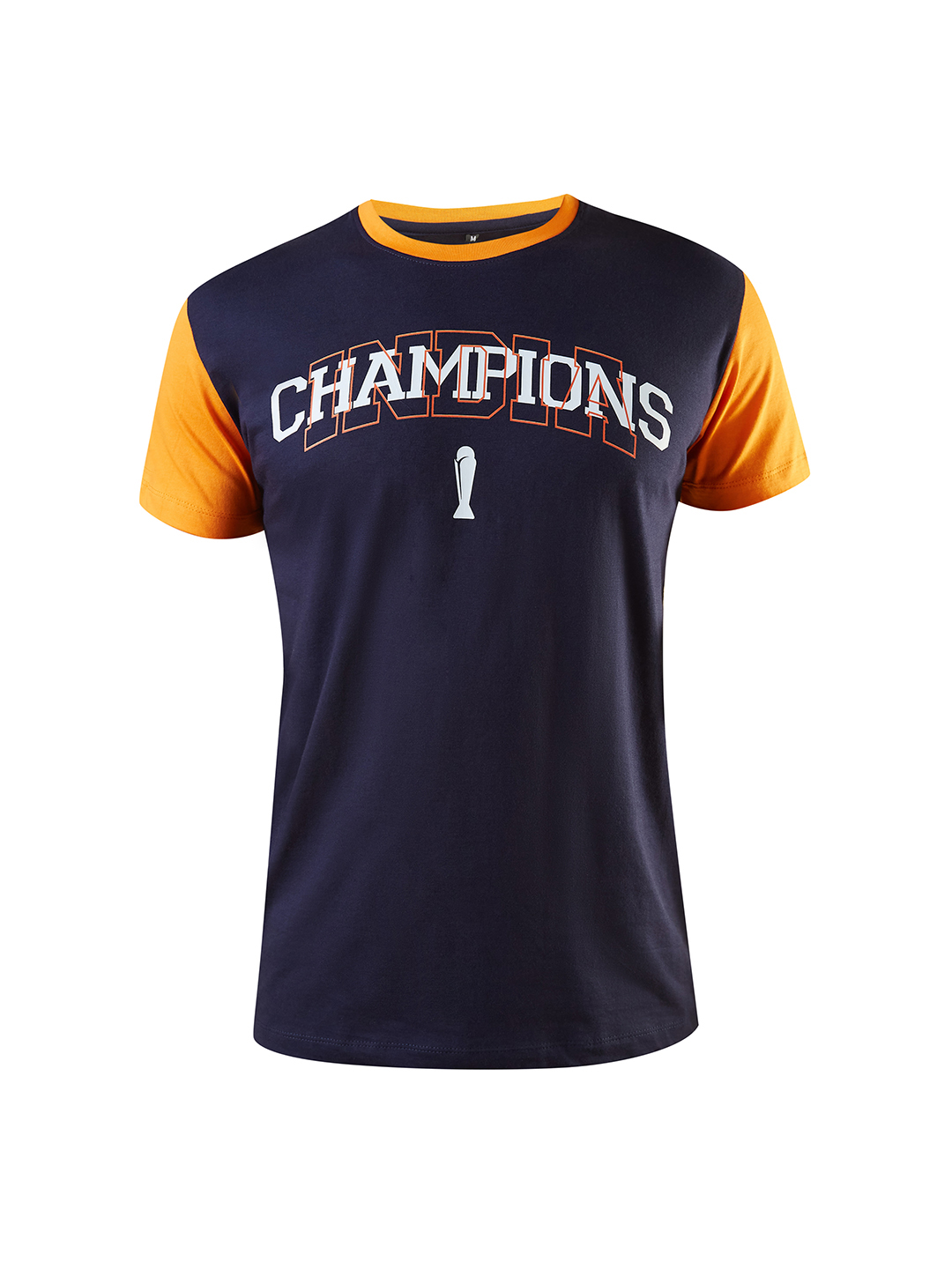 ICC Champion-2025 ICC Champions Trophy 2025 Men Navy Blue and Orange Graphic Printed Half Sleeves Round Neck Cotton T-Sh (6)