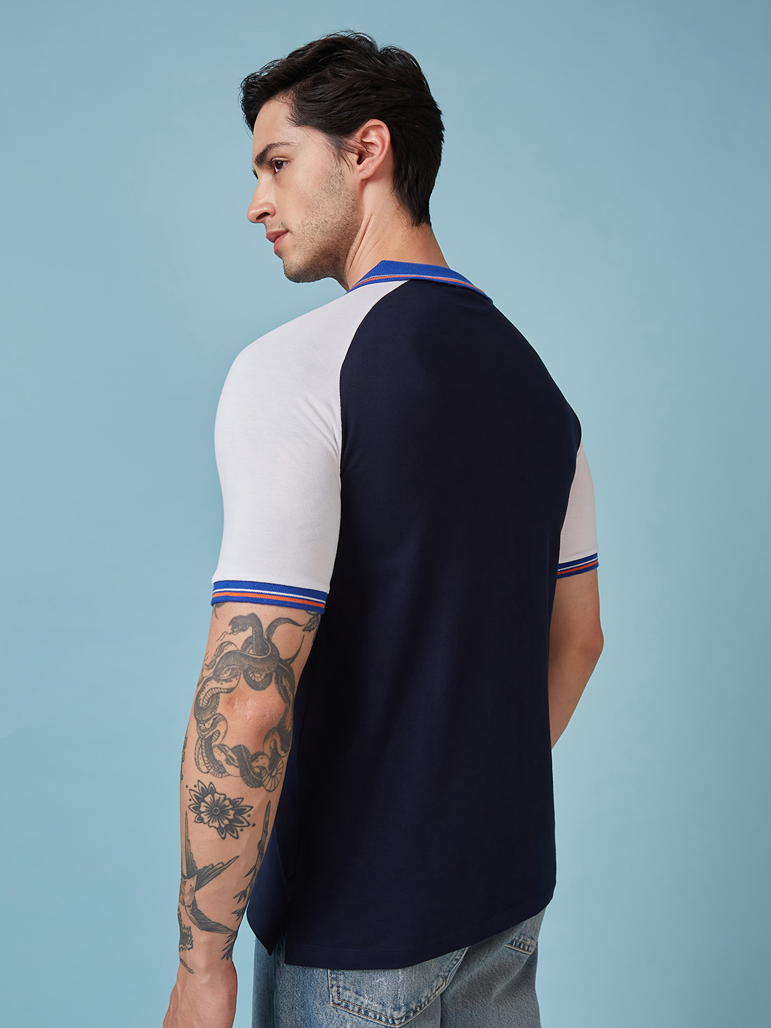 ICC Champion-2025 ICC Champions Trophy 2025 Men Navy Blue and White Half Sleeves Colorblocked Polo Collar T-Shirt (3)