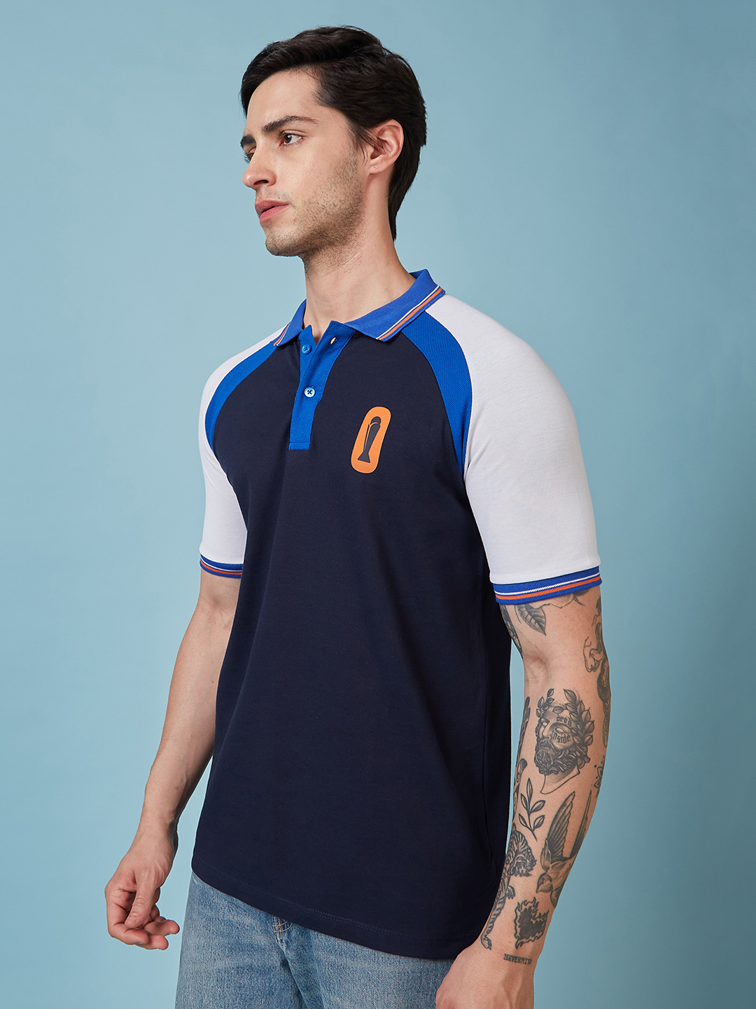 ICC Champion-2025 ICC Champions Trophy 2025 Men Navy Blue and White Half Sleeves Colorblocked Polo Collar T-Shirt (2)