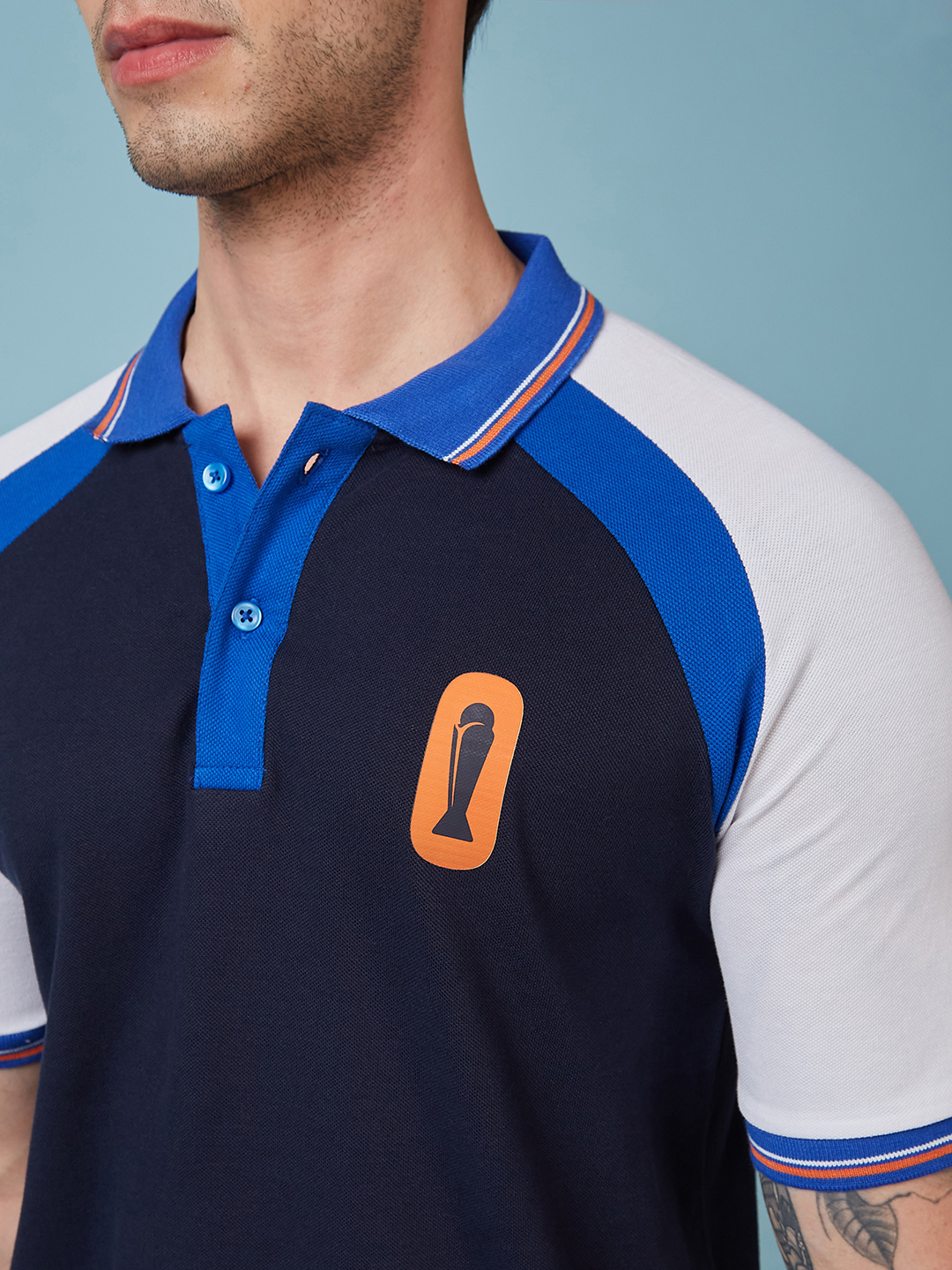 ICC Champion-2025 ICC Champions Trophy 2025 Men Navy Blue and White Half Sleeves Colorblocked Polo Collar T-Shirt (4)
