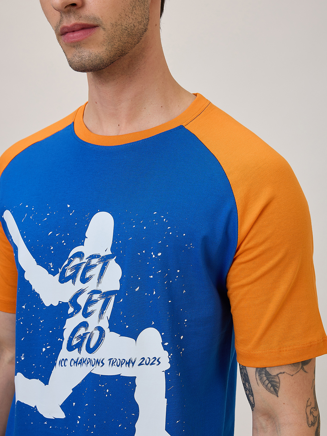 ICC Champion-2025 ICC Champions Trophy 2025 Men Royal Blue and Orange Colorblocked Printed Half Sleeves Round Neck Cotto (4)