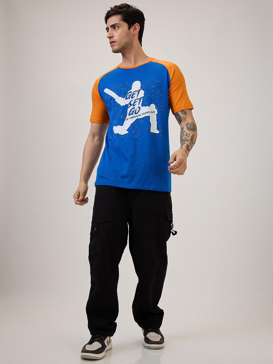 ICC Champion-2025 ICC Champions Trophy 2025 Men Royal Blue and Orange Colorblocked Printed Half Sleeves Round Neck Cotto (5)