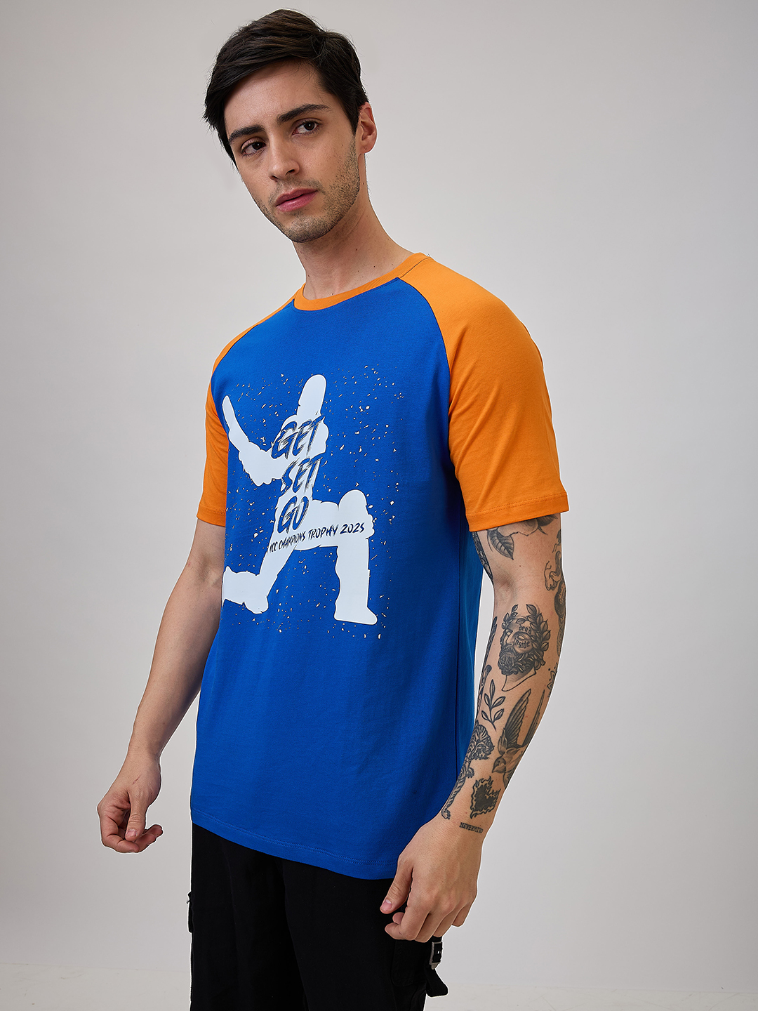 ICC Champion-2025 ICC Champions Trophy 2025 Men Royal Blue and Orange Colorblocked Printed Half Sleeves Round Neck Cotto (2)