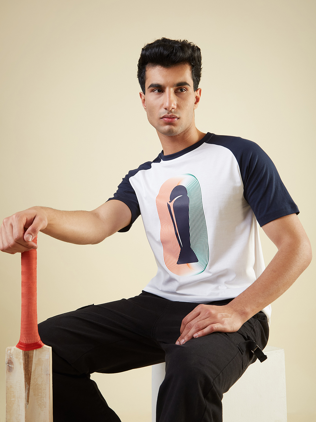 ICC Champion-2025 ICC Champions Trophy 2025 Men White and Blue Colorblocked Printed Half Sleeves Round Neck Cotton T-Shi