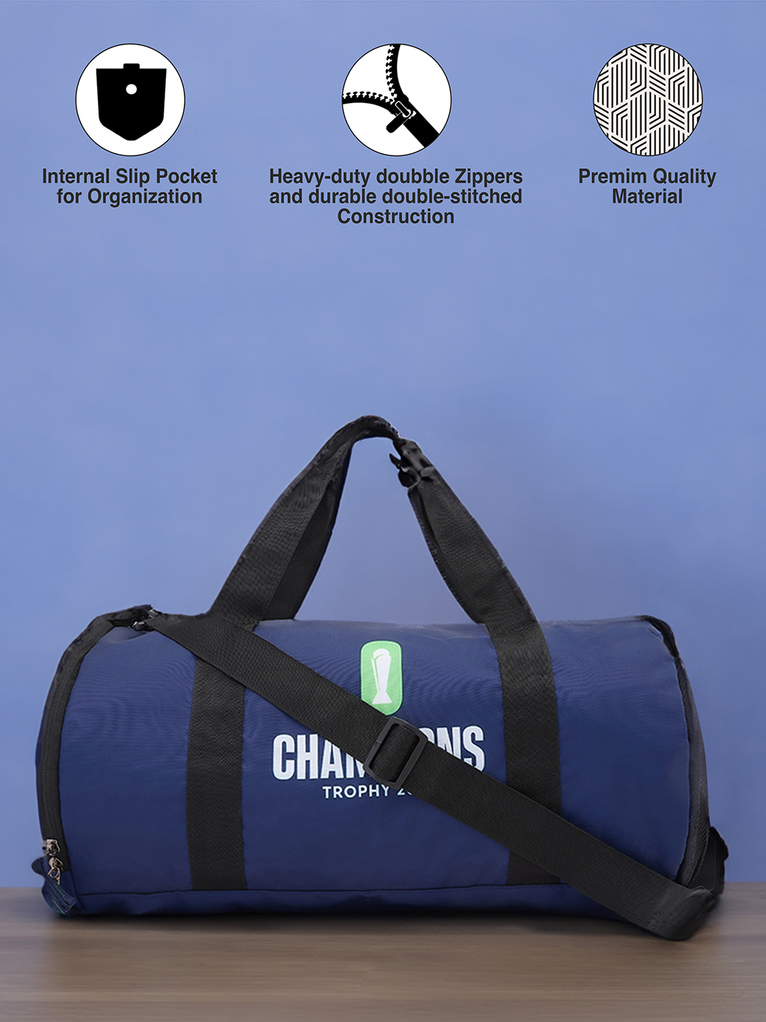 ICC Champion-2025 ICC Champions Trophy 2025 - Unisex 18 Inch Duffle Bag With Shoe Compartment, Sports and Gym Bag, Adjus (2)