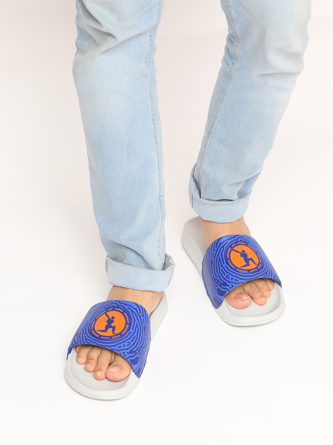ICC CWC-23 ICC CWC-23 Men's Printed ERGO-X Grey Blue Super Comfort Sliders (4)