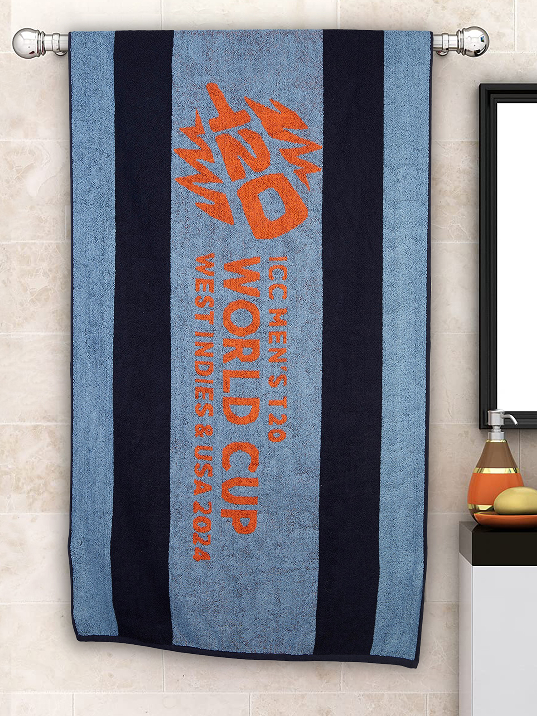ICC T20 ICC Men's T20 WC-24, Bath Towel, Premium Cotton, Soft & Absorbent, Full Size - 75 cm x 140 cm, Multicolor, 470 G (1)
