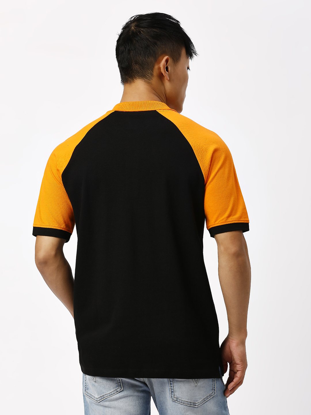ICC T20 ICC Men's T20 WC-24 Black and Orange Half Sleeves Polo Collar Raglan Cotton T-Shirt (4)