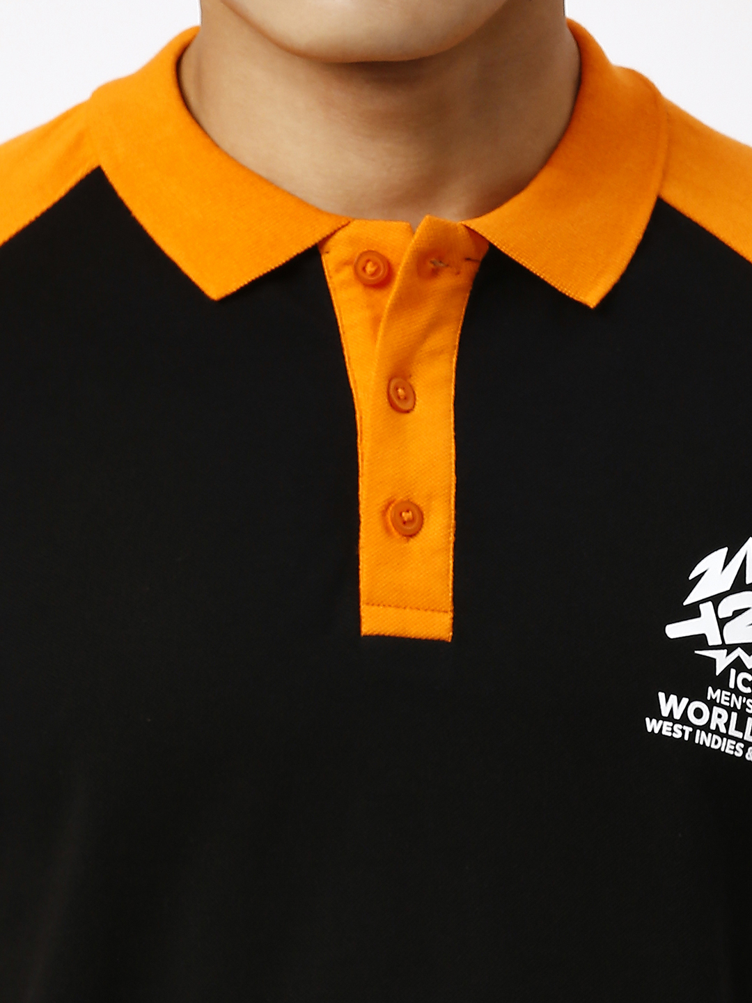 ICC T20 ICC Men's T20 WC-24 Black and Orange Half Sleeves Polo Collar Raglan Cotton T-Shirt (6)