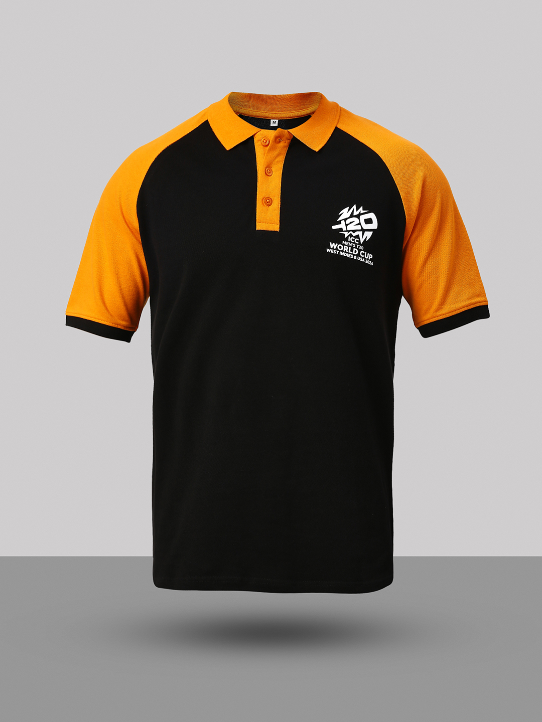 ICC T20 ICC Men's T20 WC-24 Black and Orange Half Sleeves Polo Collar Raglan Cotton T-Shirt (7)