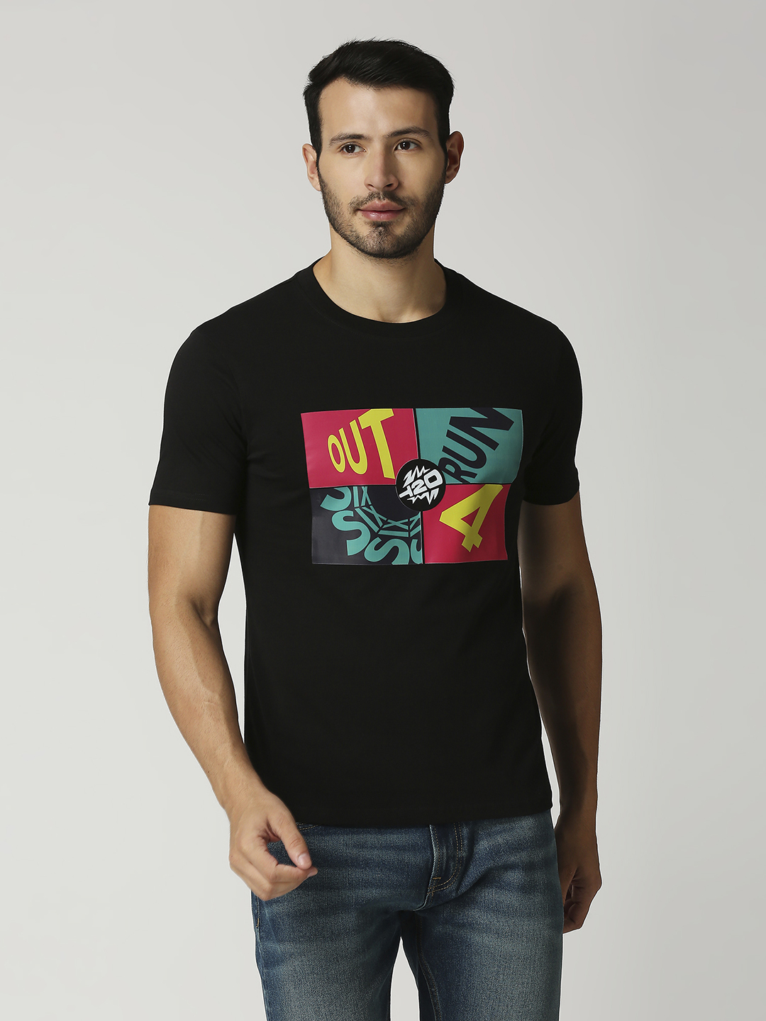 ICC Men's T20 WC-24 Black Graphic Printed Half Sleeves Cotton Round Neck T-Shirt