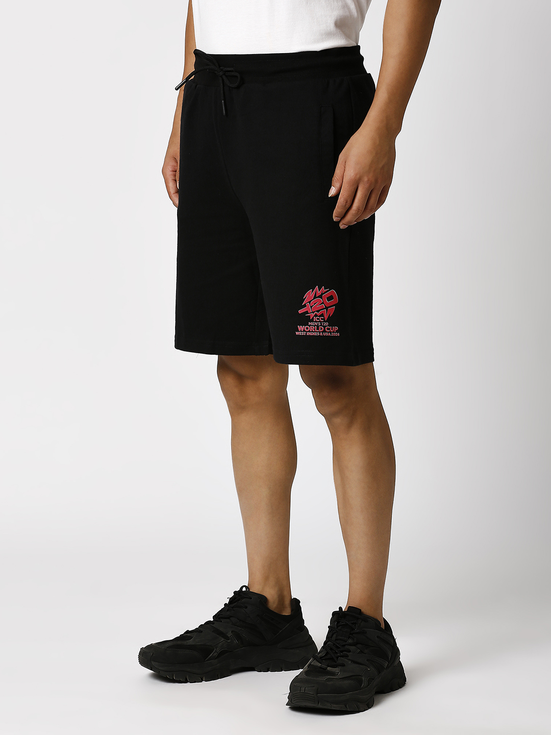 ICC T20 ICC Men's T20 WC-24 Black Logo Printed Mid-Rise Cotton Sports Shorts (2)