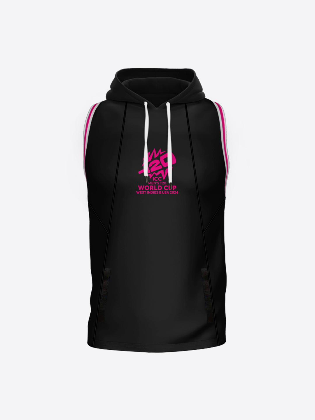 ICC T20 ICC Men's T20 WC-24 Black Logo Printed Sleeveless Hooded Pullover Cotton Vest (1)