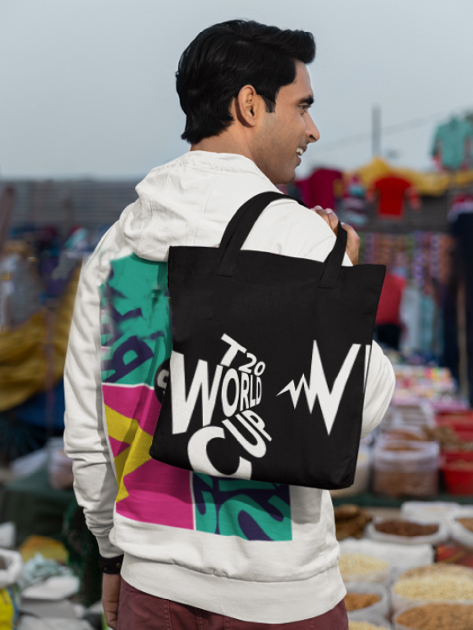 ICC T20 ICC Men's T20 WC-24 Black Printed Canvas Tote Bag (2)