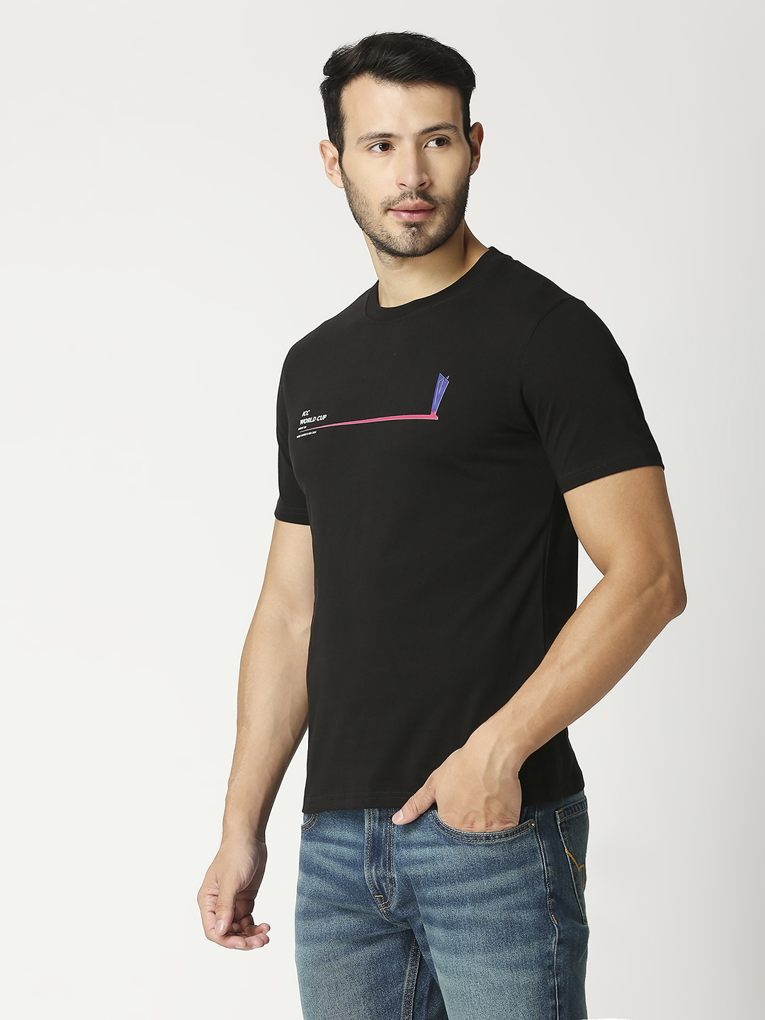 ICC T20 ICC Men's T20 WC-24 Black Printed Half Sleeves Cotton Round Neck T-Shirt (2)