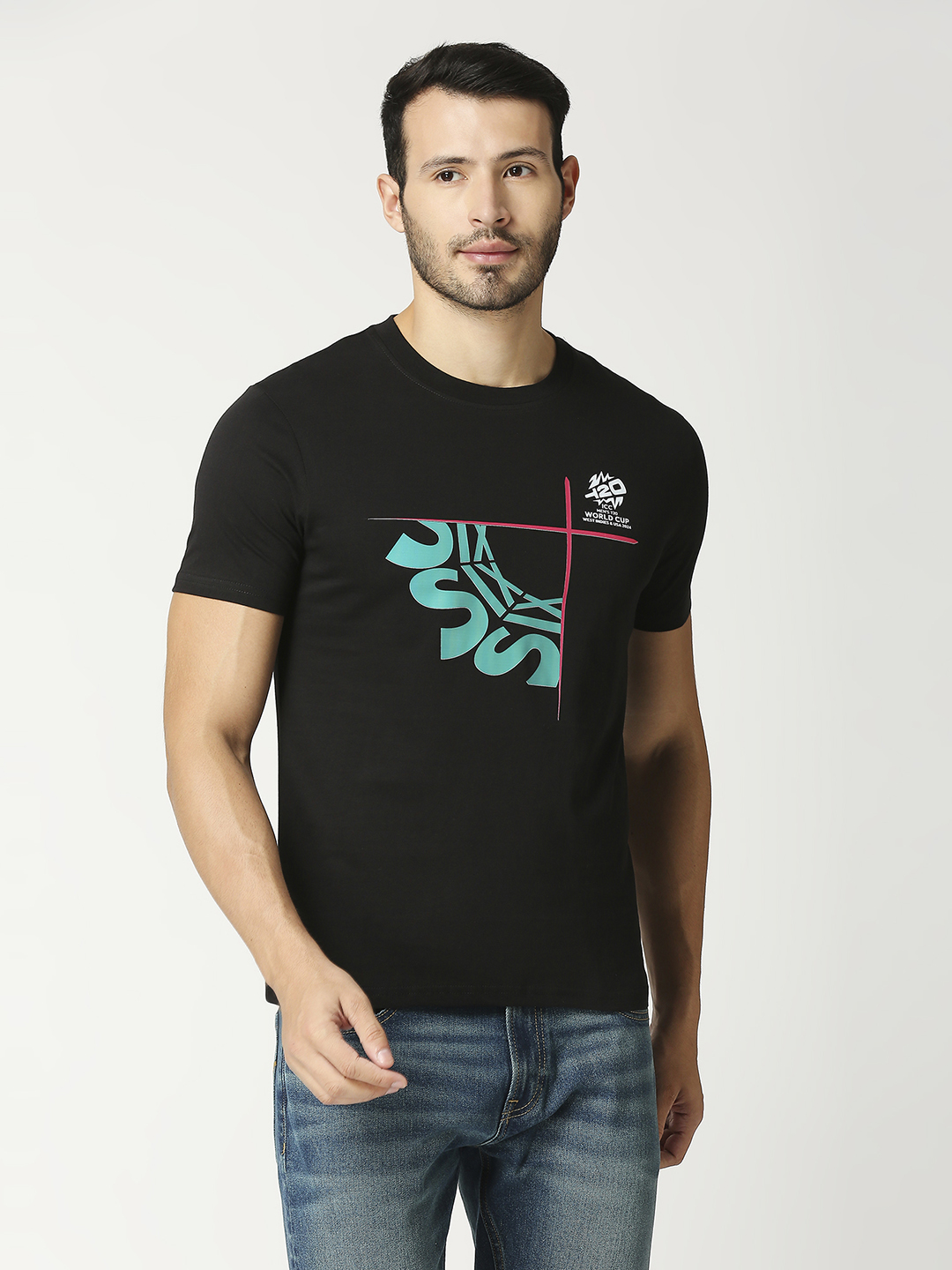 ICC T20 ICC Men's T20 WC-24 Black Typography Printed Half Sleeves Cotton Round Neck T-Shirt (2)
