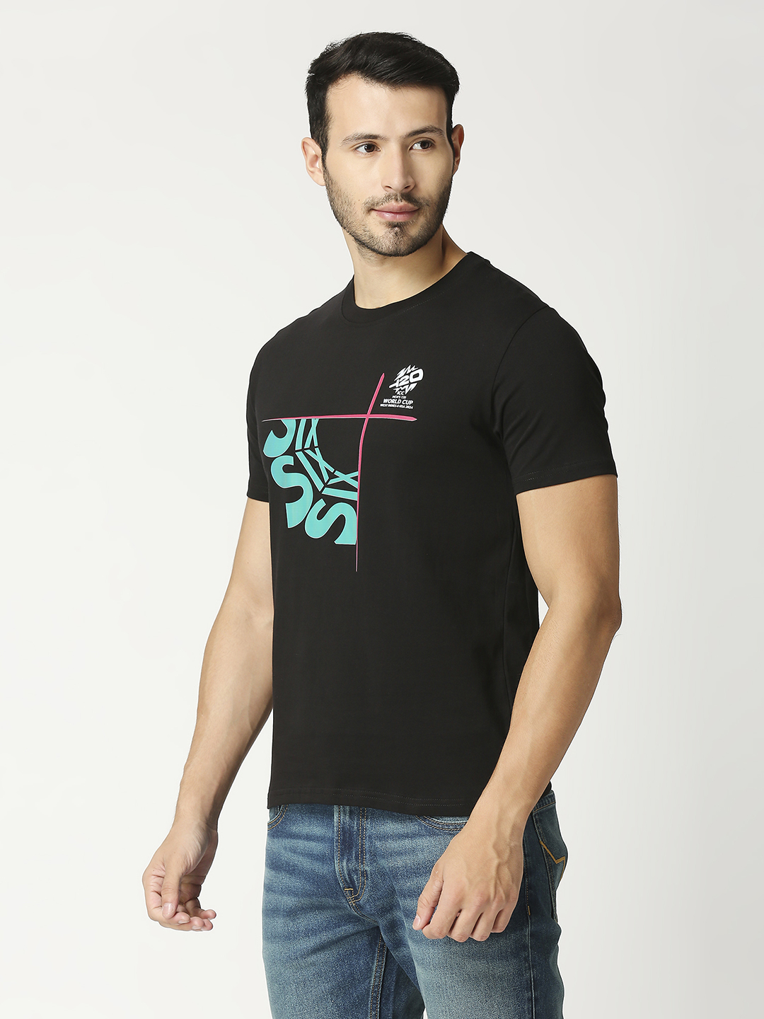 ICC T20 ICC Men's T20 WC-24 Black Typography Printed Half Sleeves Cotton Round Neck T-Shirt (3)