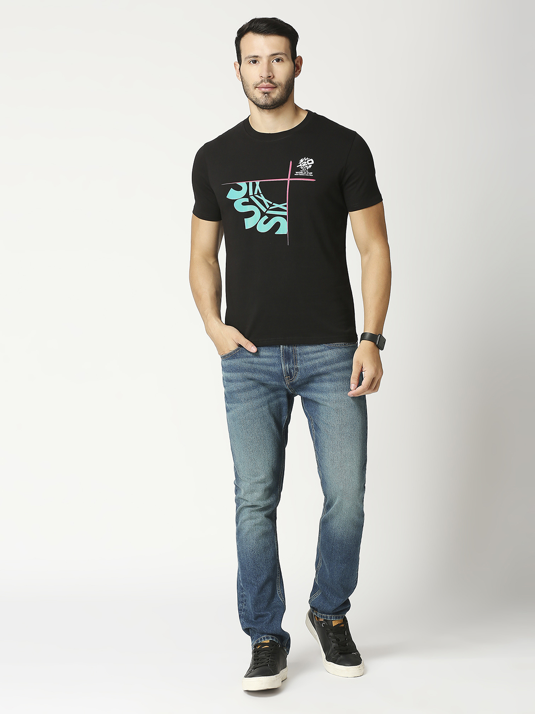 ICC T20 ICC Men's T20 WC-24 Black Typography Printed Half Sleeves Cotton Round Neck T-Shirt (7)