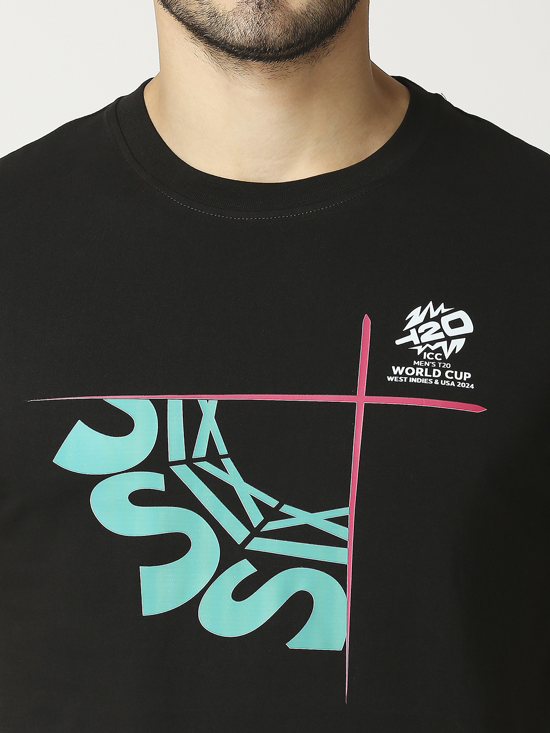 ICC T20 ICC Men's T20 WC-24 Black Typography Printed Half Sleeves Cotton Round Neck T-Shirt (10)