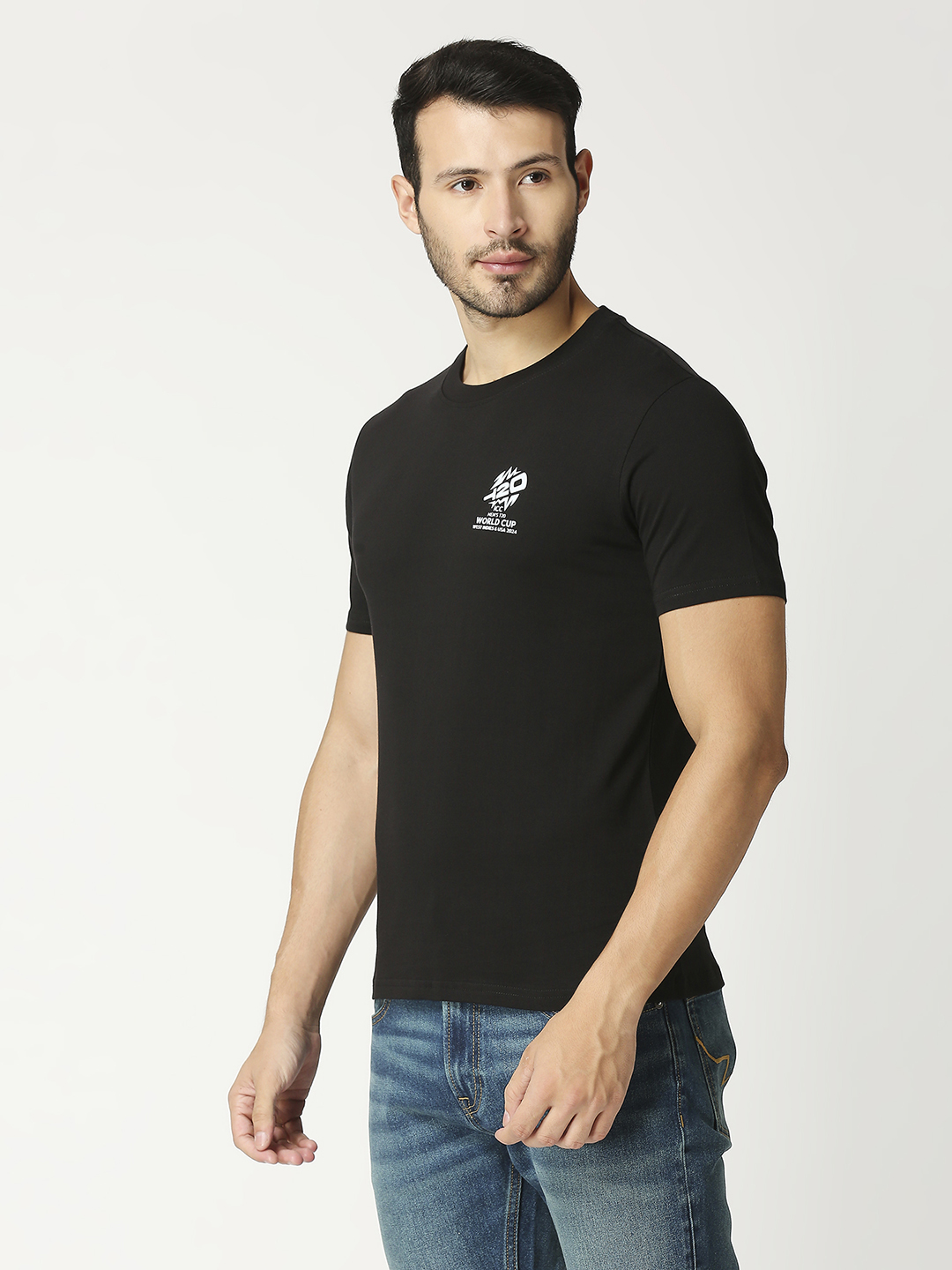 ICC T20 ICC Men's T20 WC-24 Black Typography Printed Half Sleeves Cotton Round Neck T-Shirt (2)