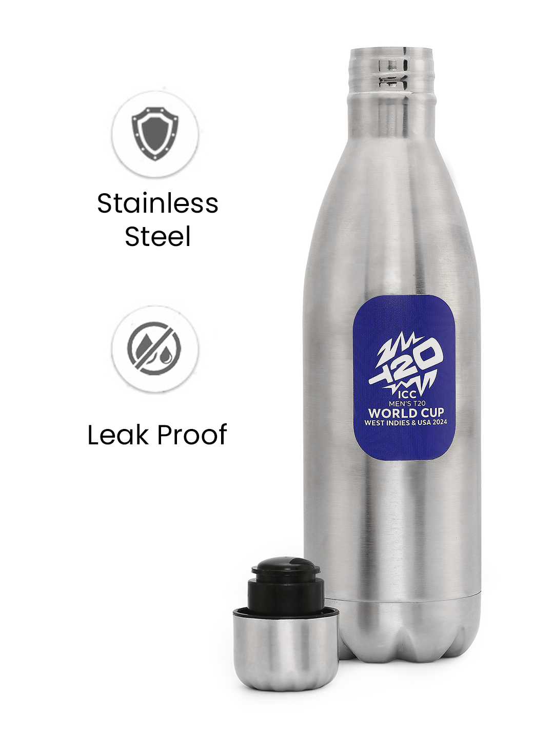 ICC T20 ICC Men's T20 WC-24 Blue Printed Refrigerator Safe Single Walled Stainless Steel Water Bottle - 1 Ltr (2)