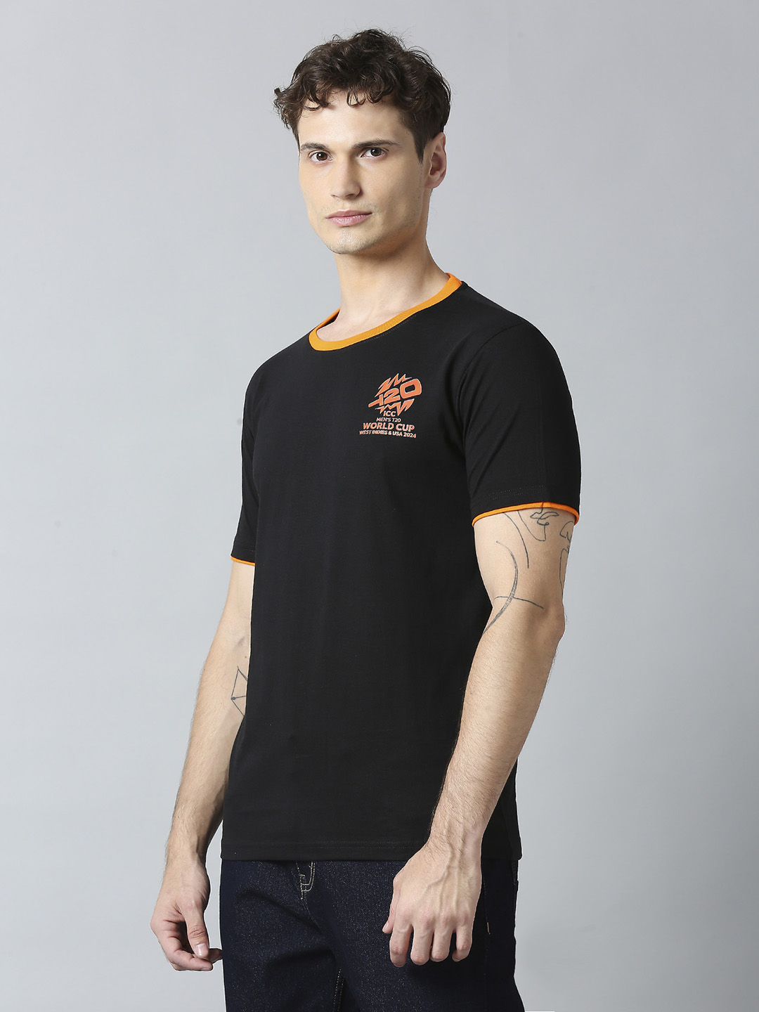 ICC T20 ICC Men's T20 WC-24 Charcoal Logo Printed Half Sleeves Round Neck ICC Core Cotton T-Shirt (2)