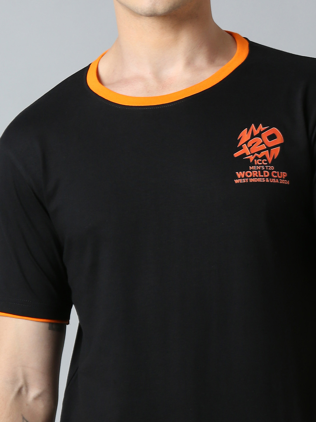 ICC T20 ICC Men's T20 WC-24 Charcoal Logo Printed Half Sleeves Round Neck ICC Core Cotton T-Shirt (7)