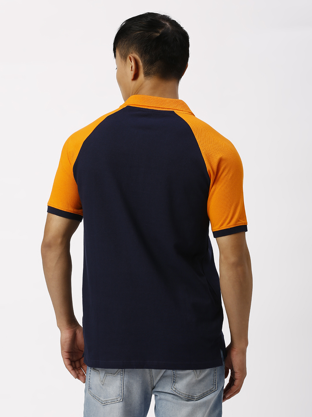 ICC T20 ICC Men's T20 WC-24 Navy Blue and Orange Half Sleeves Polo Collar Raglan Cotton T-Shirt (4)