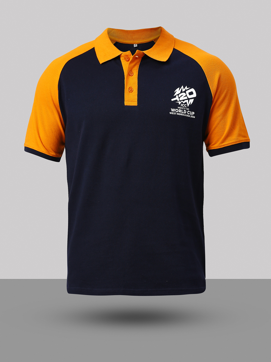 ICC T20 ICC Men's T20 WC-24 Navy Blue and Orange Half Sleeves Polo Collar Raglan Cotton T-Shirt (7)