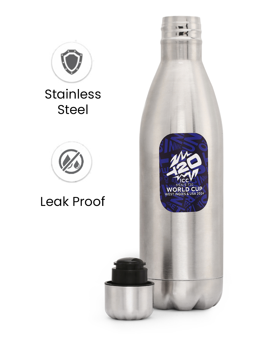 ICC T20 ICC Men's T20 WC-24 Navy Blue Printed Refrigerator Safe Single Walled Stainless Steel Water Bottle - 1 Ltr (2)