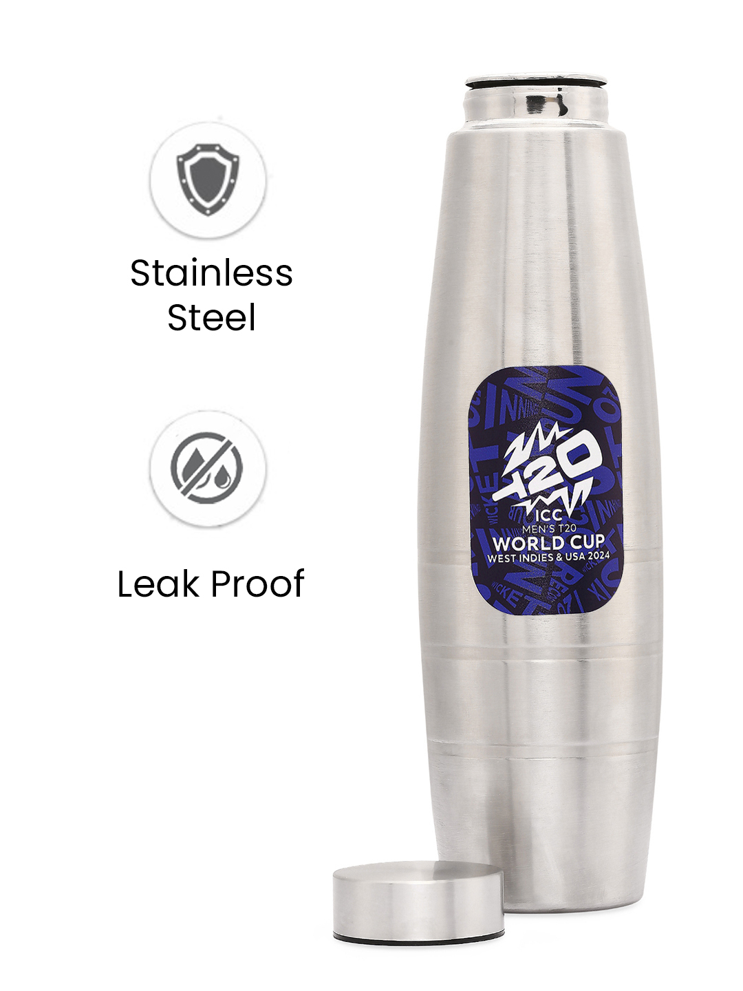 ICC T20 ICC Men's T20 WC-24 Navy Blue Printed Refrigerator Safe Single Walled Stainless Steel Water Bottle - 1 Ltr (2)