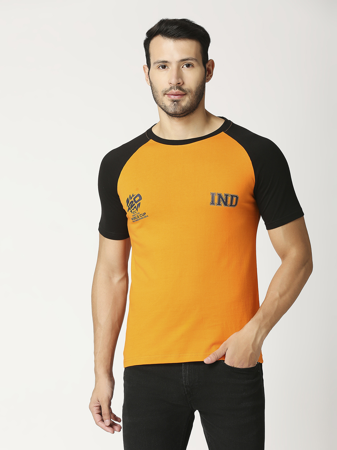 ICC T20 ICC Men's T20 WC-24 Orange and Black Half Sleeves Round Neck Cotton T-Shirt (2)