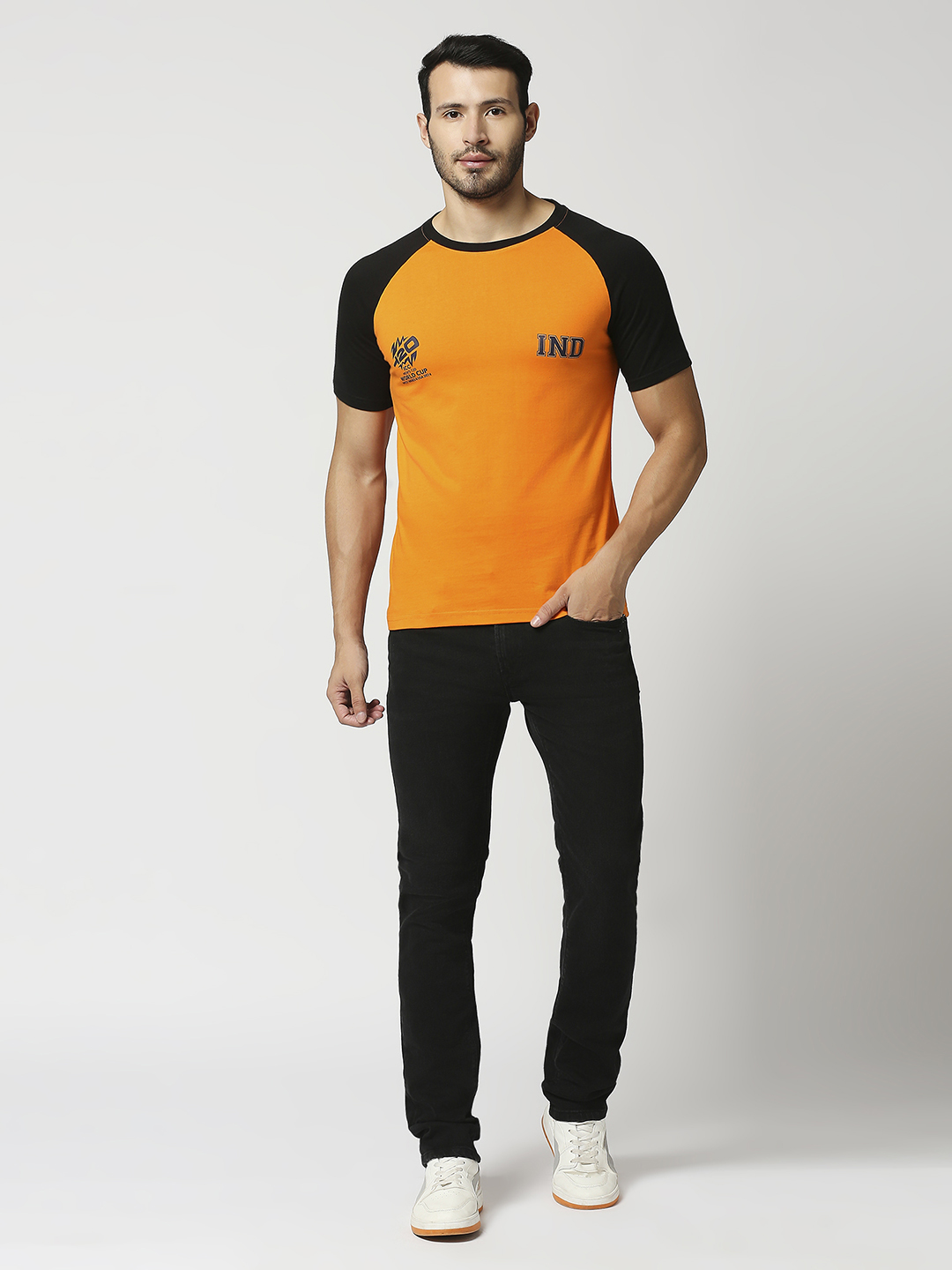 ICC T20 ICC Men's T20 WC-24 Orange and Black Half Sleeves Round Neck Cotton T-Shirt (6)