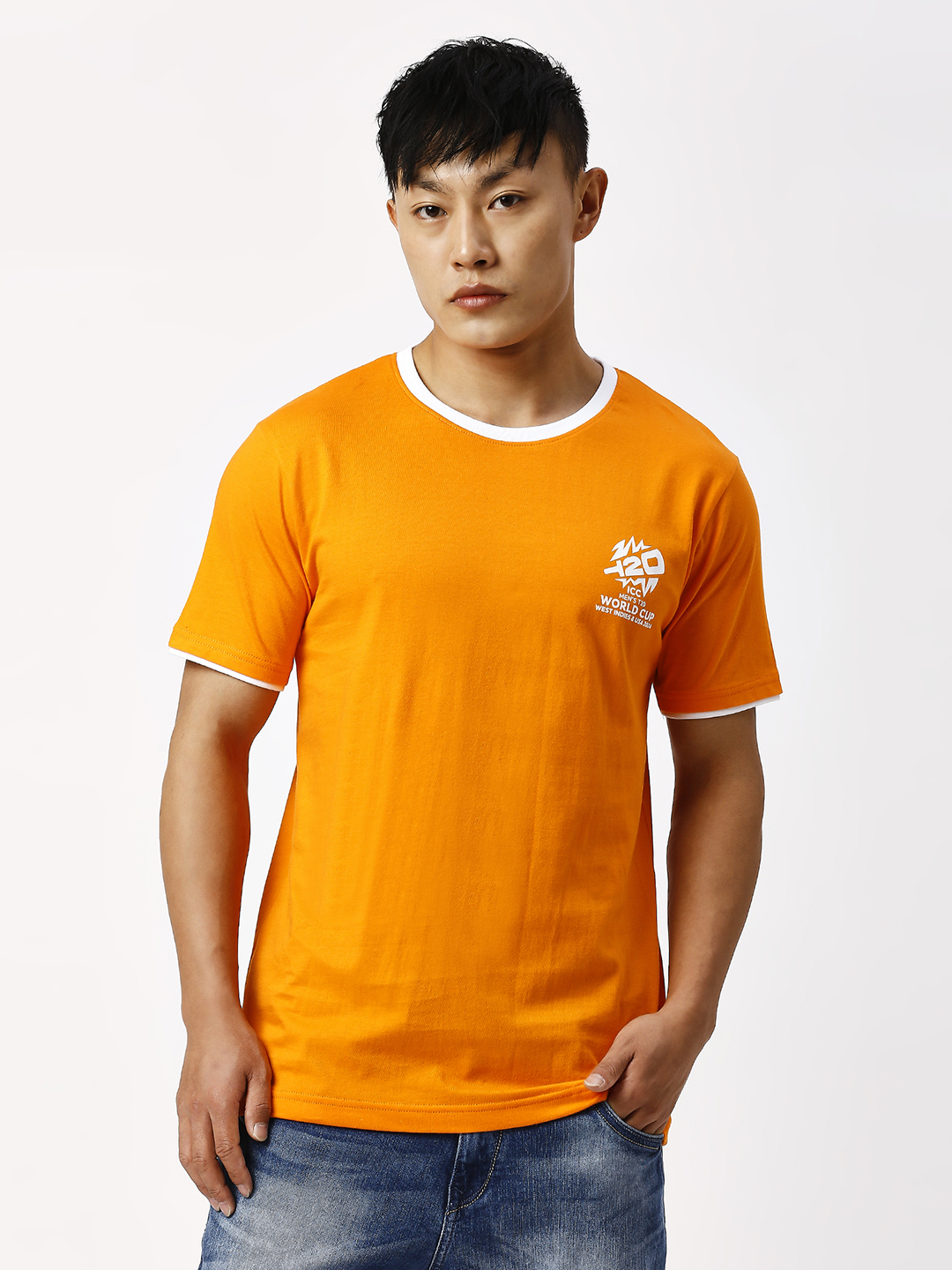 ICC T20 ICC Men's T20 WC-24 Orange Logo Printed Half Sleeves Round Neck ICC Core Cotton T-Shirt (1)