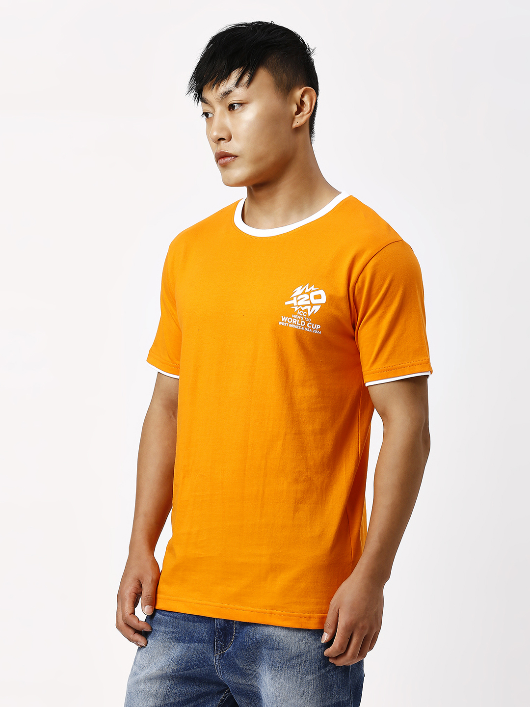 ICC T20 ICC Men's T20 WC-24 Orange Logo Printed Half Sleeves Round Neck ICC Core Cotton T-Shirt (2)