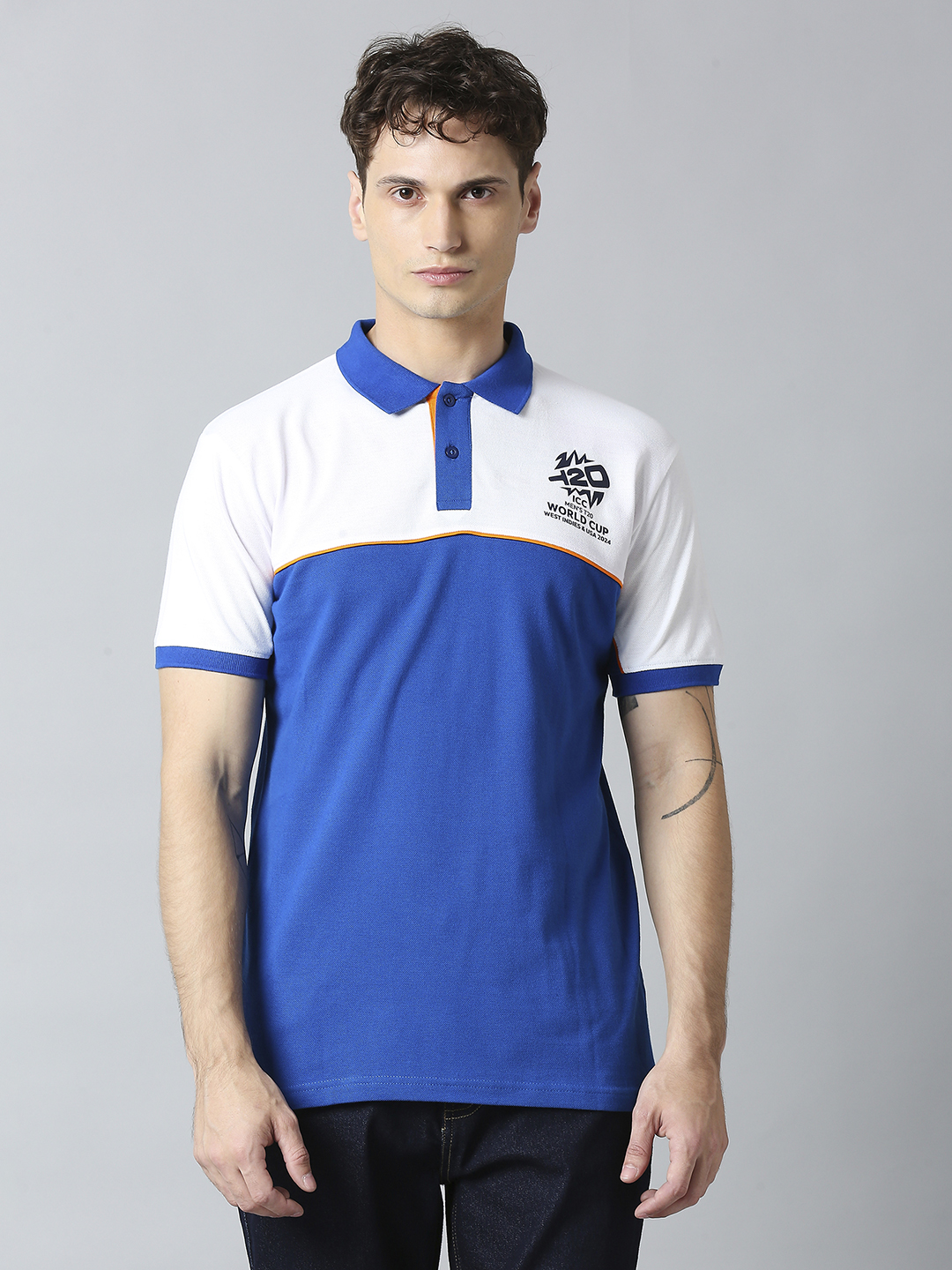 ICC T20 ICC Men's T20 WC-24 Royal Blue and White Half Sleeves Polo Collar Cotton T-Shirt (4)