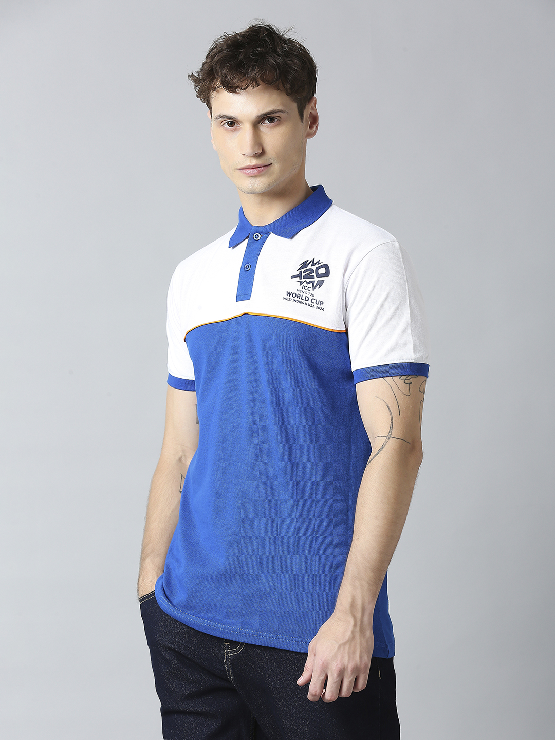 ICC T20 ICC Men's T20 WC-24 Royal Blue and White Half Sleeves Polo Collar Cotton T-Shirt (5)