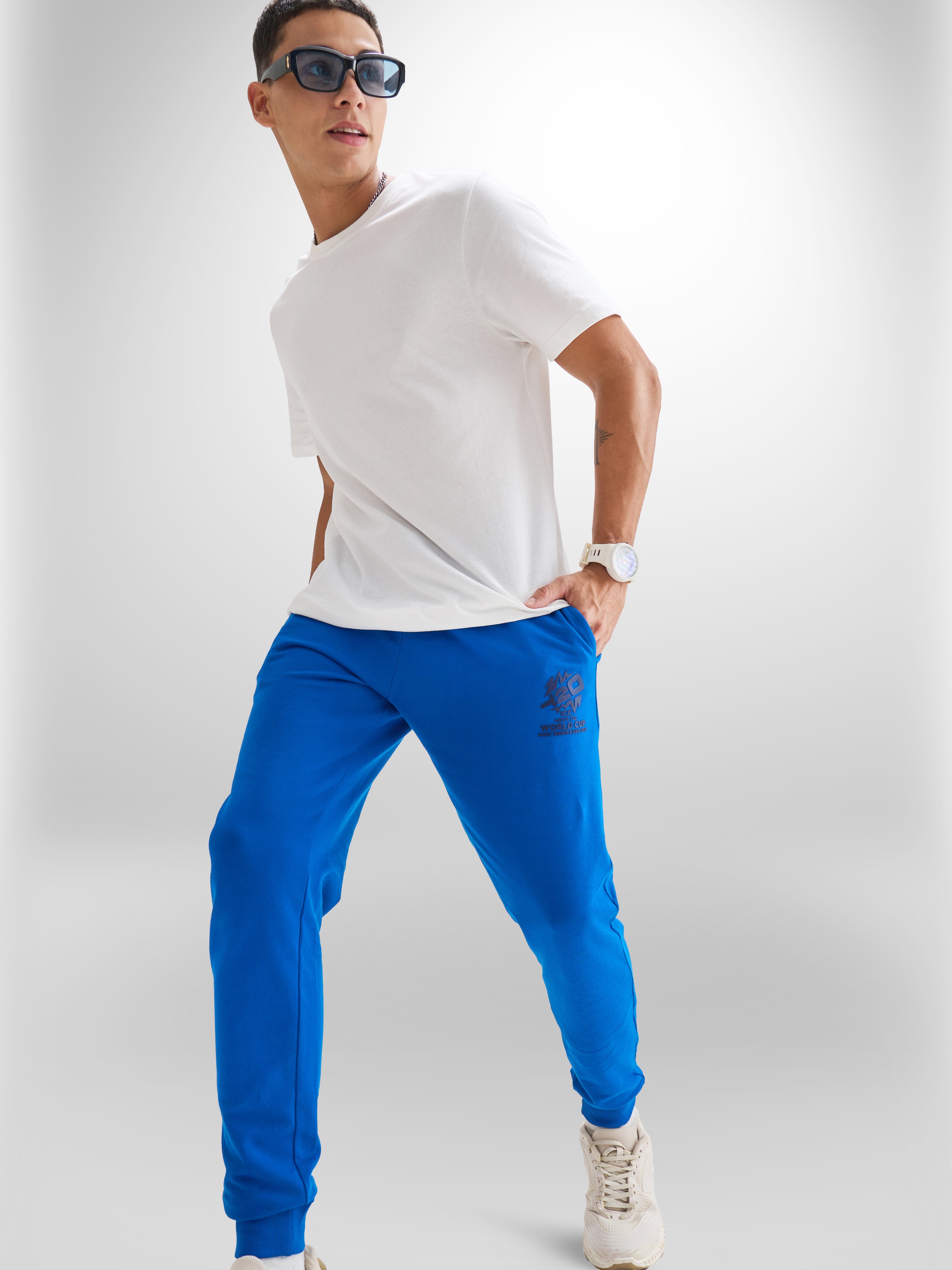 ICC T20 ICC Men's T20 WC-24 Royal Blue Logo Printed Mid-Rise Slim Fit Training Joggers (10)