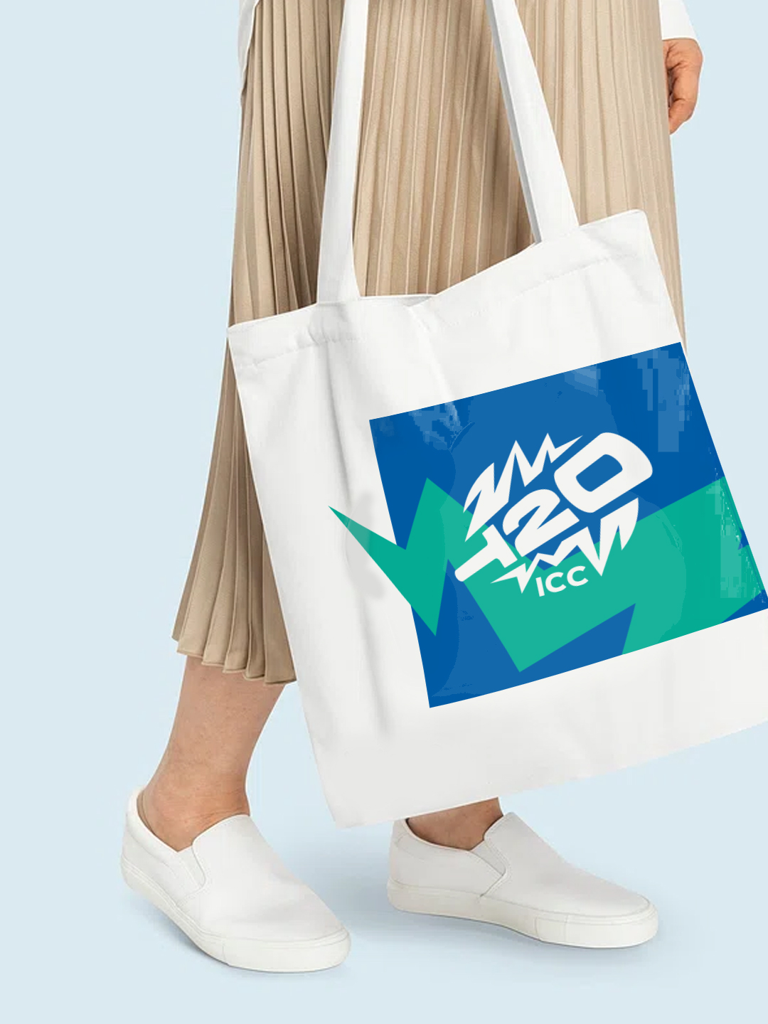 ICC T20 ICC Men's T20 WC-24 White and Blue Printed Canvas Tote Bag (1)
