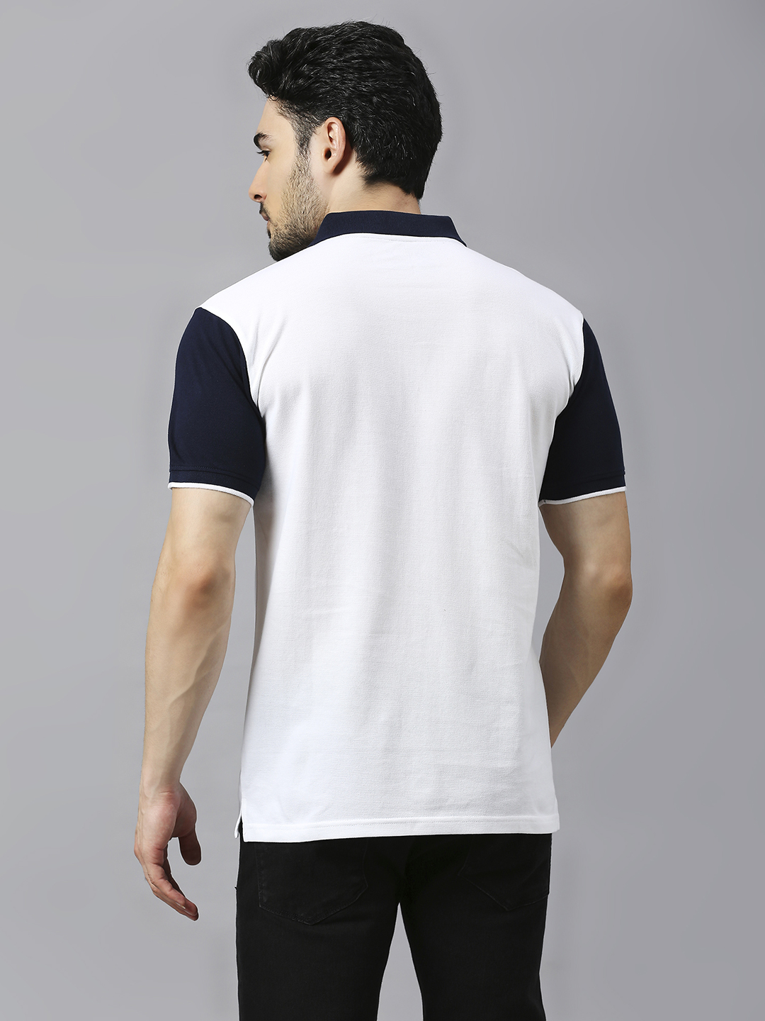 ICC T20 ICC Men's T20 WC-24 White and Navy Blue Colourblocked Half Sleeves Polo Collar Cotton T-Shirt (5)