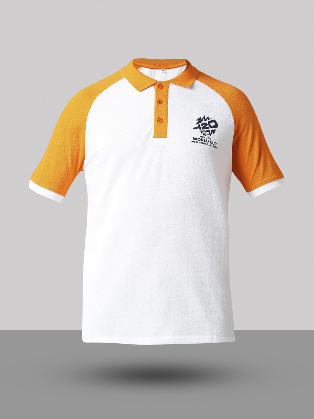 ICC T20 ICC Men's T20 WC-24 White and Orange Half Sleeves Polo Collar Raglan Cotton T-Shirt (8)