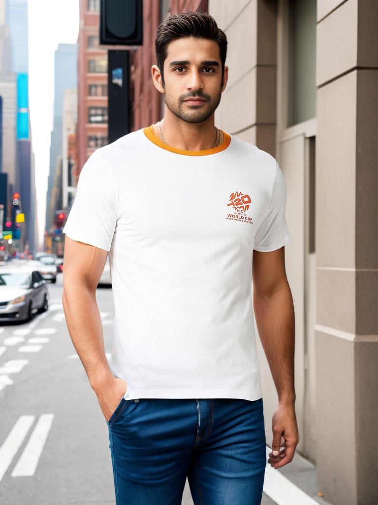 ICC T20 ICC Men's T20 WC-24 White and Orange Printed Half Sleeves Round Neck Cotton T-Shirt (1)