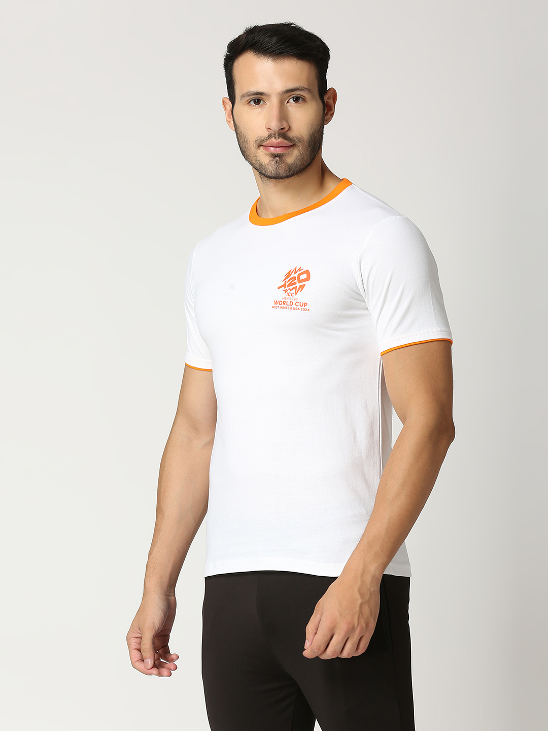 ICC T20 ICC Men's T20 WC-24 White and Orange Printed Half Sleeves Round Neck Cotton T-Shirt (3)