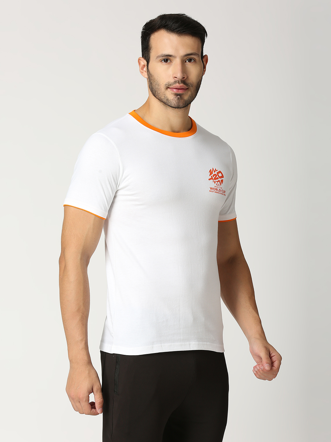 ICC T20 ICC Men's T20 WC-24 White and Orange Printed Half Sleeves Round Neck Cotton T-Shirt (4)