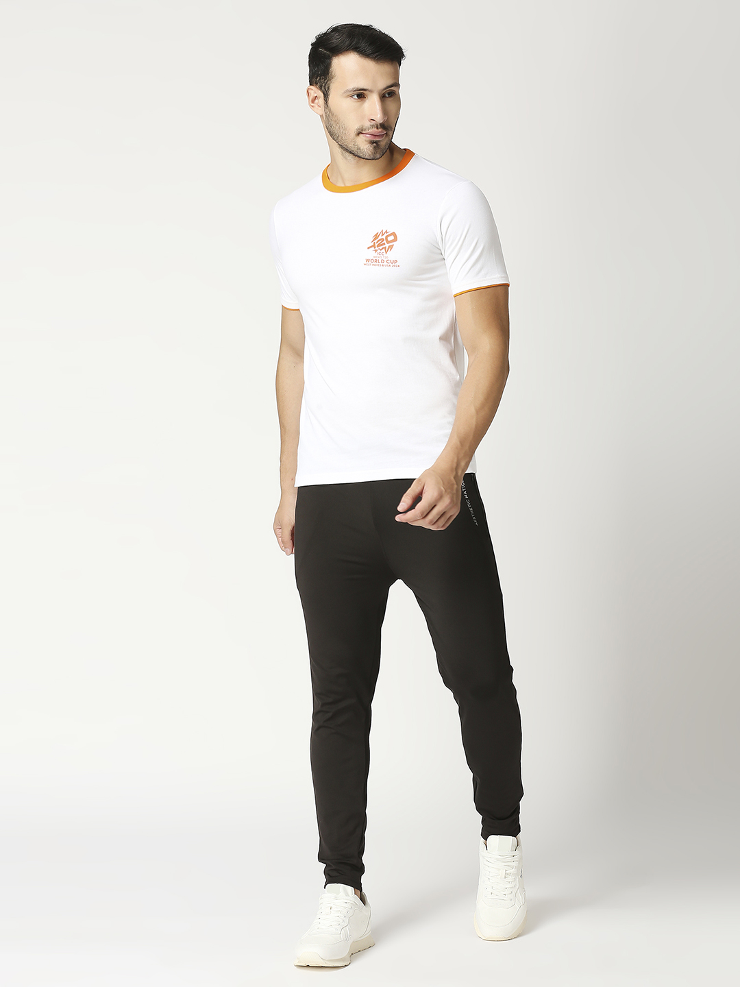ICC T20 ICC Men's T20 WC-24 White and Orange Printed Half Sleeves Round Neck Cotton T-Shirt (6)
