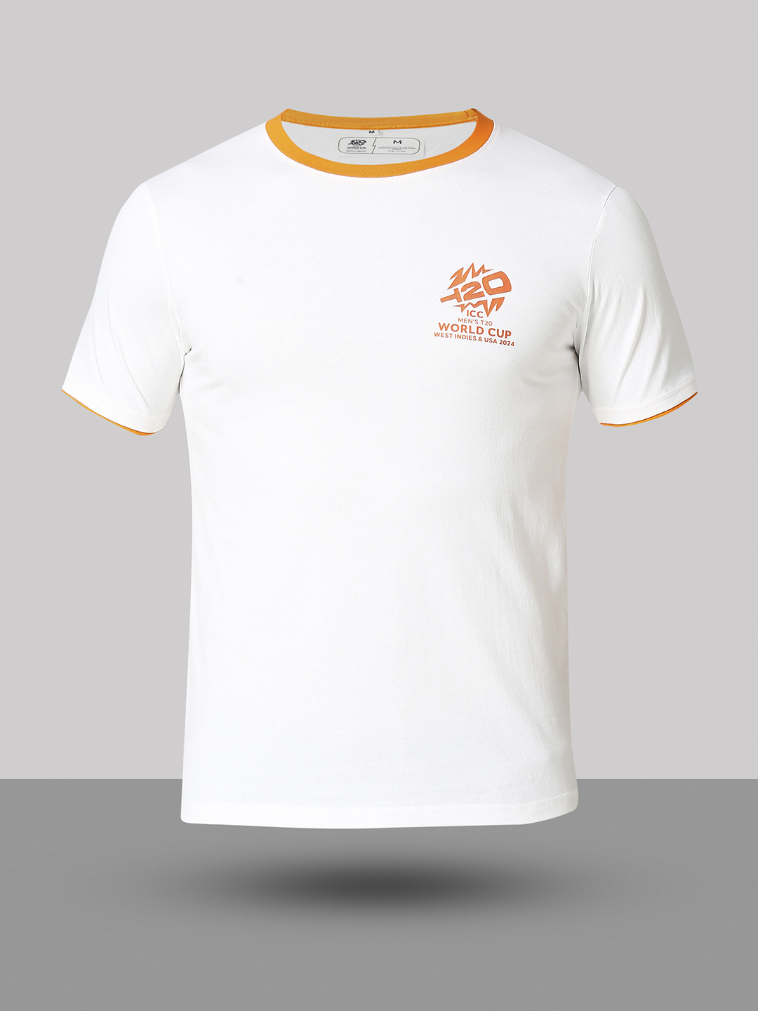 ICC T20 ICC Men's T20 WC-24 White and Orange Printed Half Sleeves Round Neck Cotton T-Shirt (8)