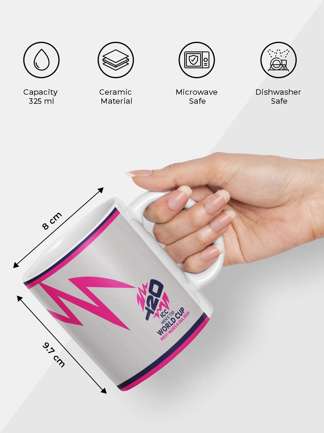 ICC T20 ICC Men's T20 WC-24 White and Pink Printed Ceramic Coffee Mug (6)