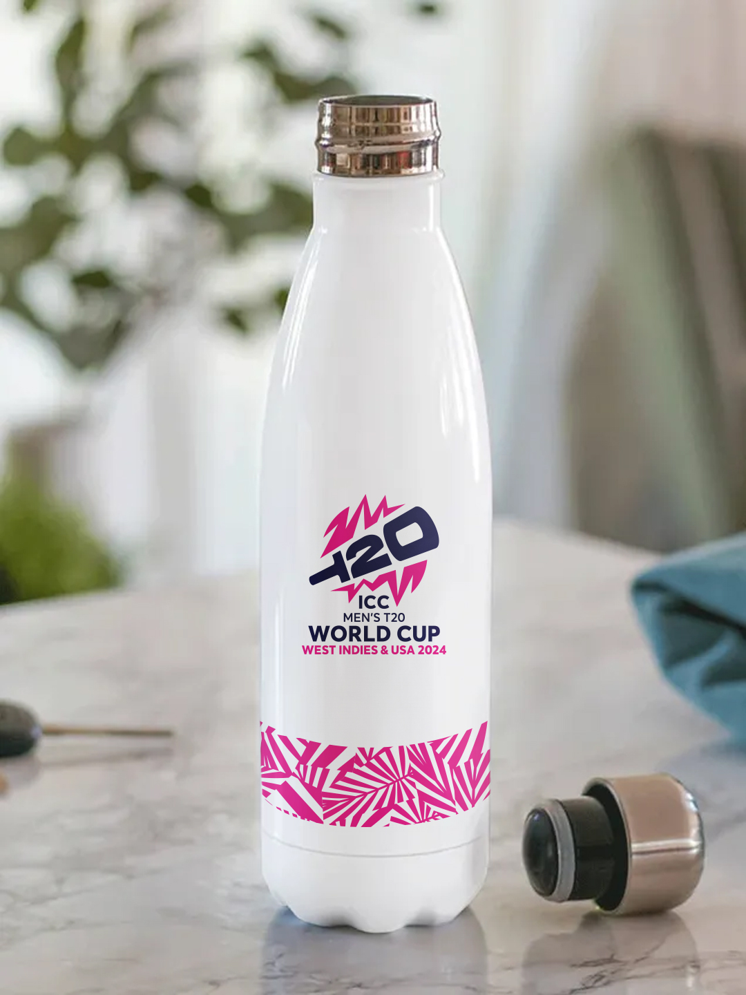 ICC T20 ICC Men's T20 WC-24 White and Pink Printed Stainless Steel Water Bottle - 500 ML (4)